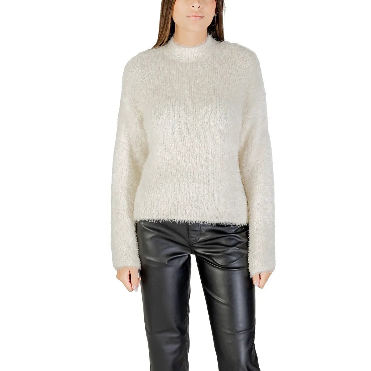 Only Women White Cozy Fluffy Long Sleeve Knitwear Sweater Winter by Only