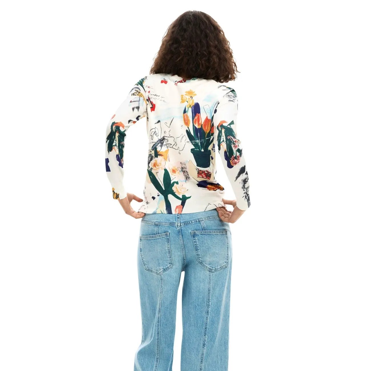 Desigual Women Stunning Floral Printed Knitwear Summer Top Long Sleeve by Desigual