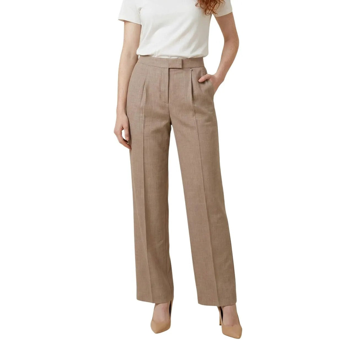 Liu Jo Women Beige Pleated Wide Leg Trousers Elegant Stretch Pants by Liu Jo