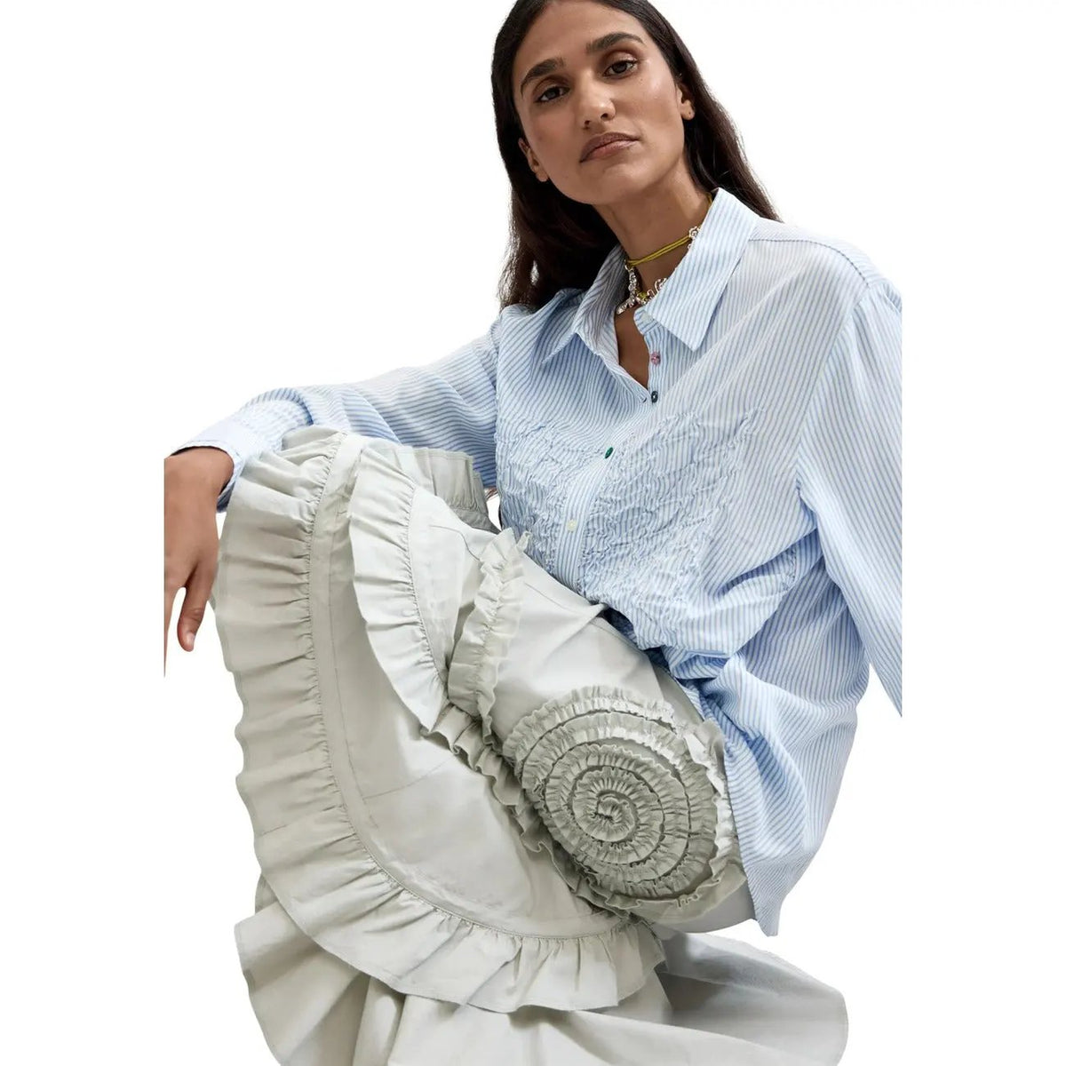 Desigual Women Elegant Light Blue Striped Long Sleeve Viscose Shirt by Desigual