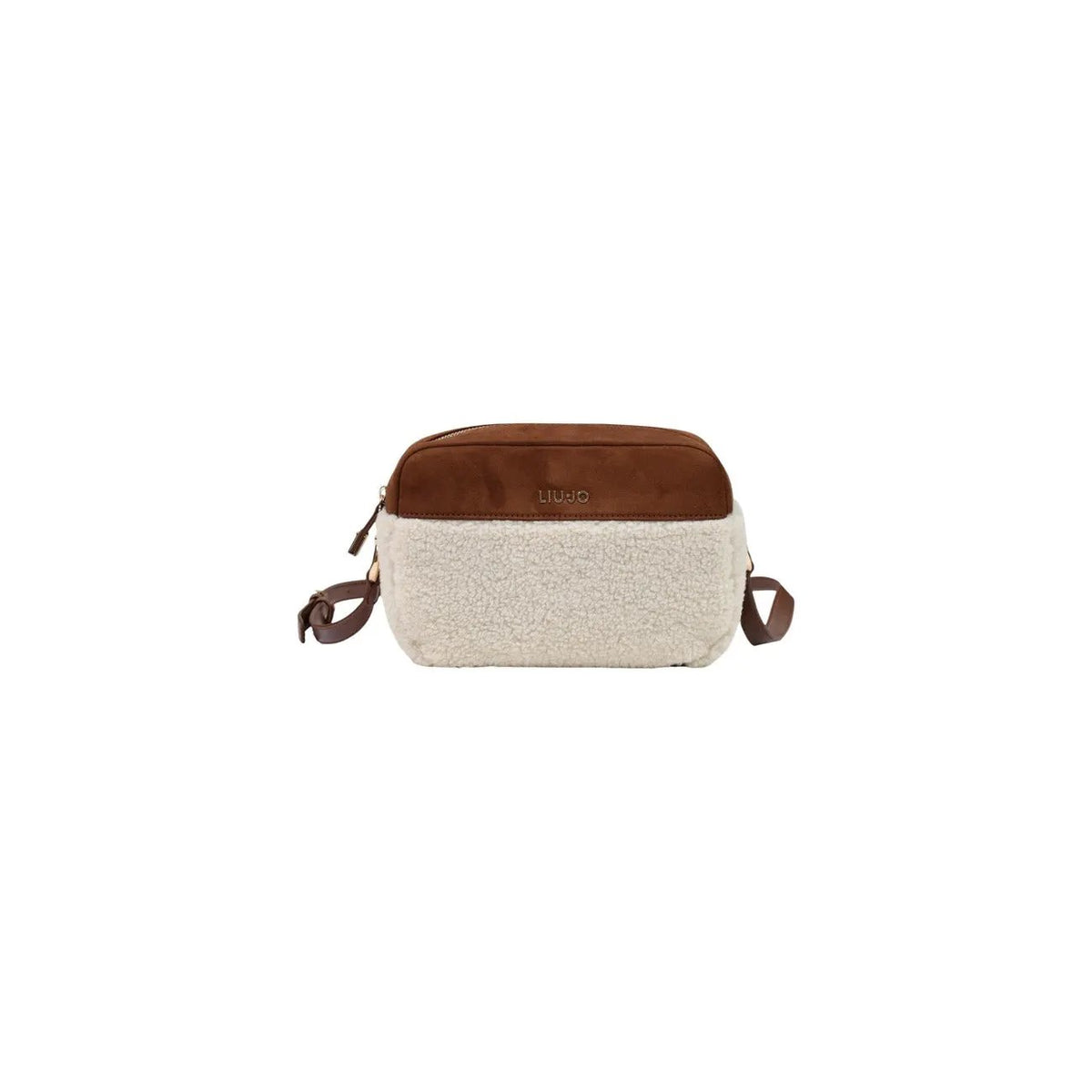 Liu Jo Women White Brown Suede Faux Shearling Camera Bag With Zip Fastening by Liu Jo
