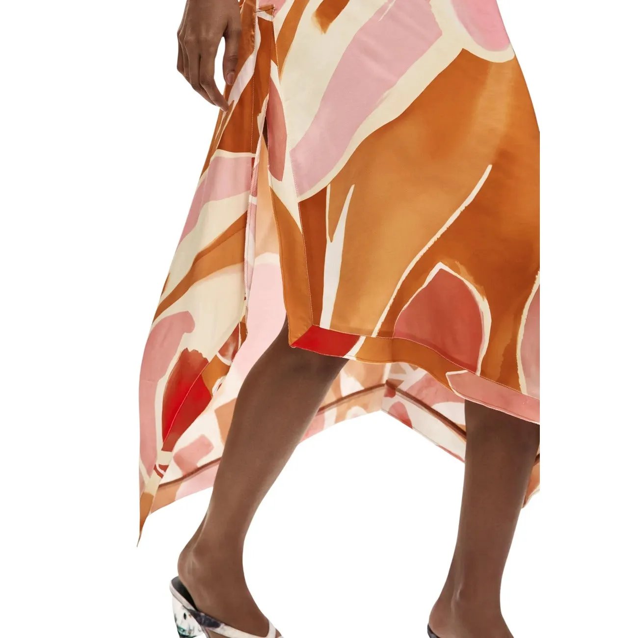 Desigual Women Beautiful Colorful Viscose Skirt Orange Abstract Design by Desigual