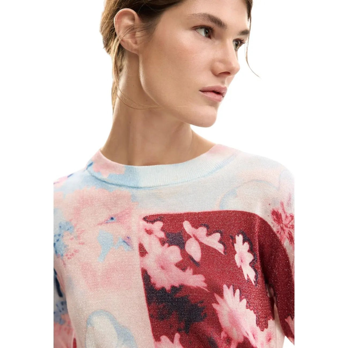 Desigual Women Stunning Pink Floral Long Sleeve Metallic Knitwear Top by Desigual