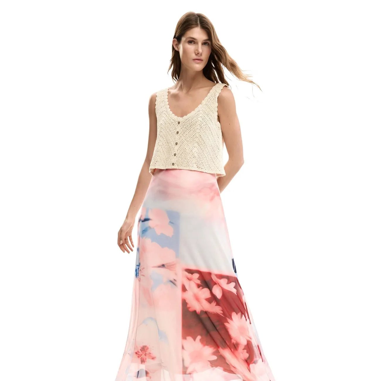 Desigual Women Elegant Pink Floral V Neck Sleeveless Cotton Dress by Desigual