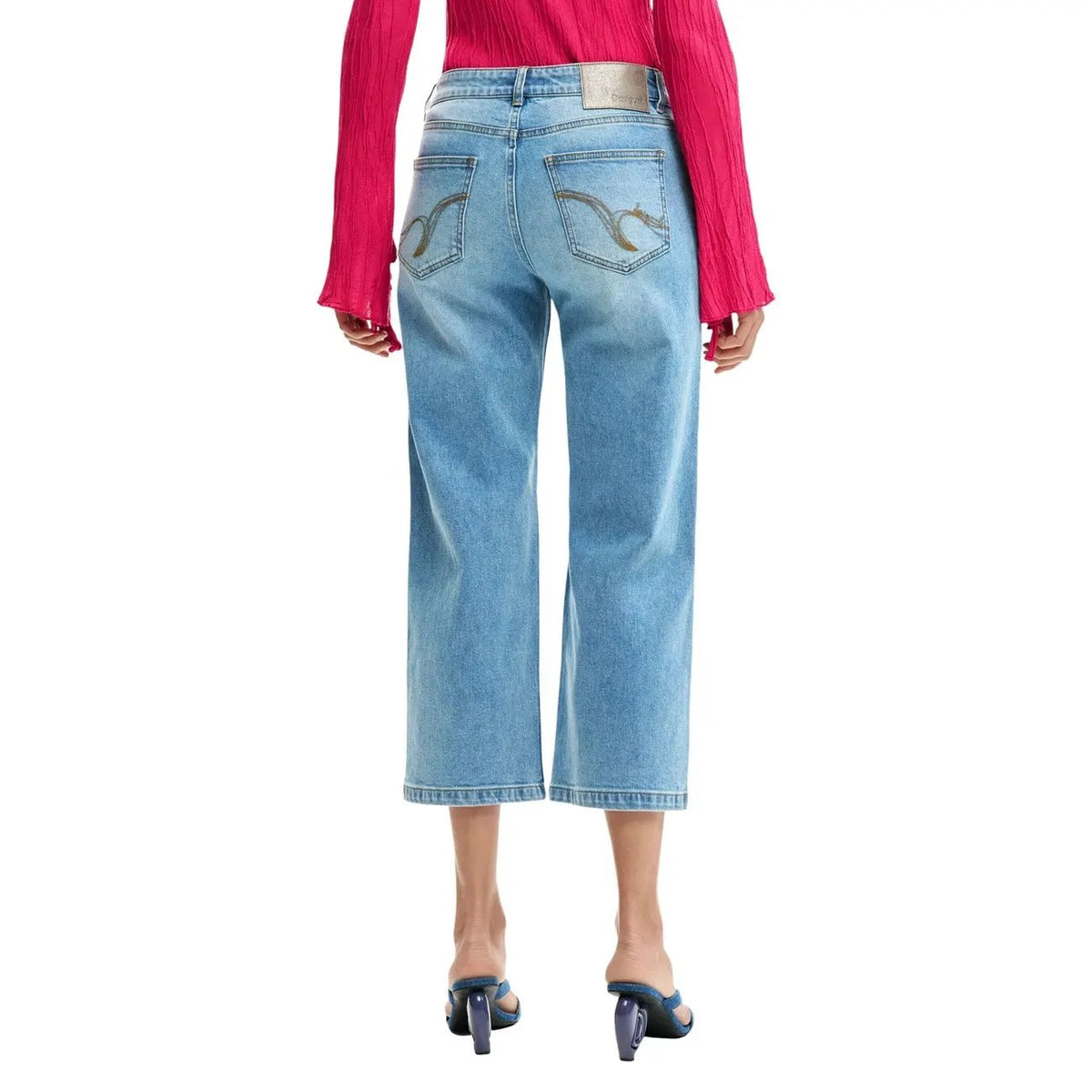 Desigual Women Light Blue Patchwork Wide Leg Jeans Stretch Comfort by Desigual