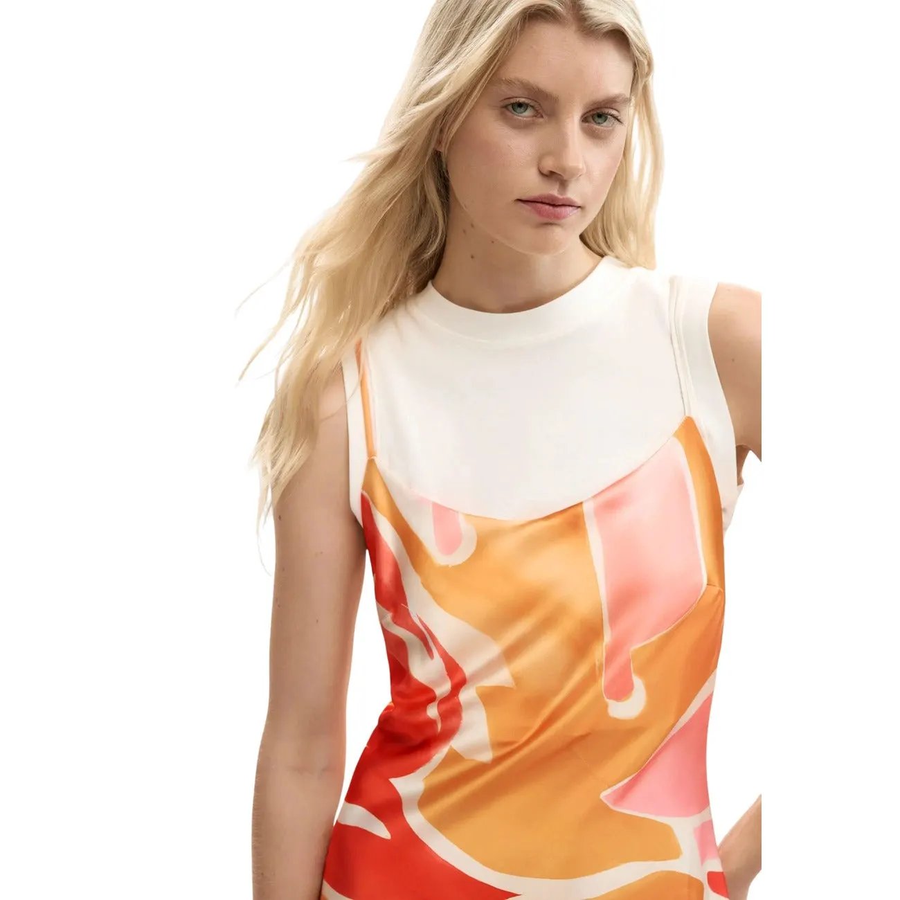 Desigual Women Orange Abstract Print Sleeveless Round Neck Dress by Desigual