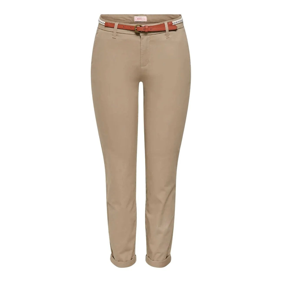 Only Women Cotton Stretch Trousers Comfortable Straight Fit Brown by Only