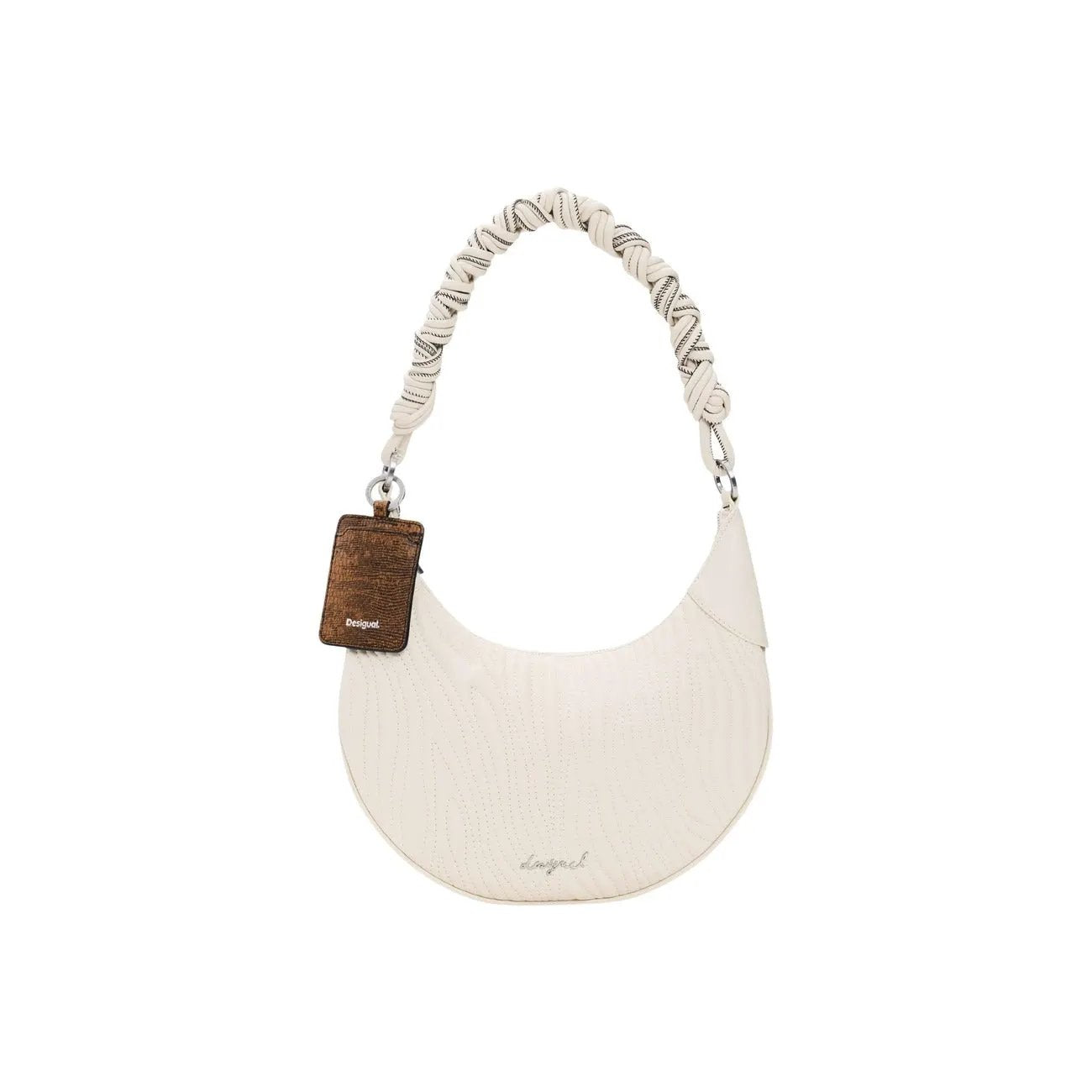 Desigual Women Beige Braided Crescent Handbag With Zip Inside Pocket by Desigual