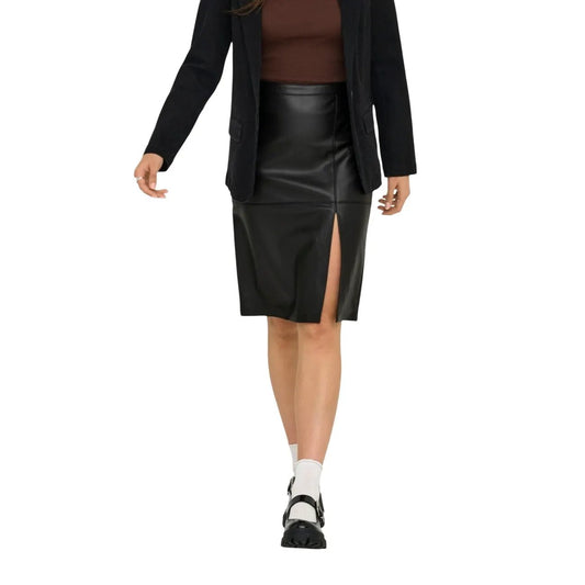 Only Women Stylish Black Polyester Pencil Skirt With Front Zip Slit Detail by Only