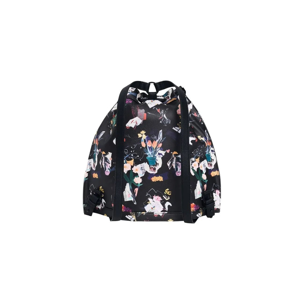 Desigual Women Black Cotton Floral Print Crossbody Bag With Inside Pockets by Desigual