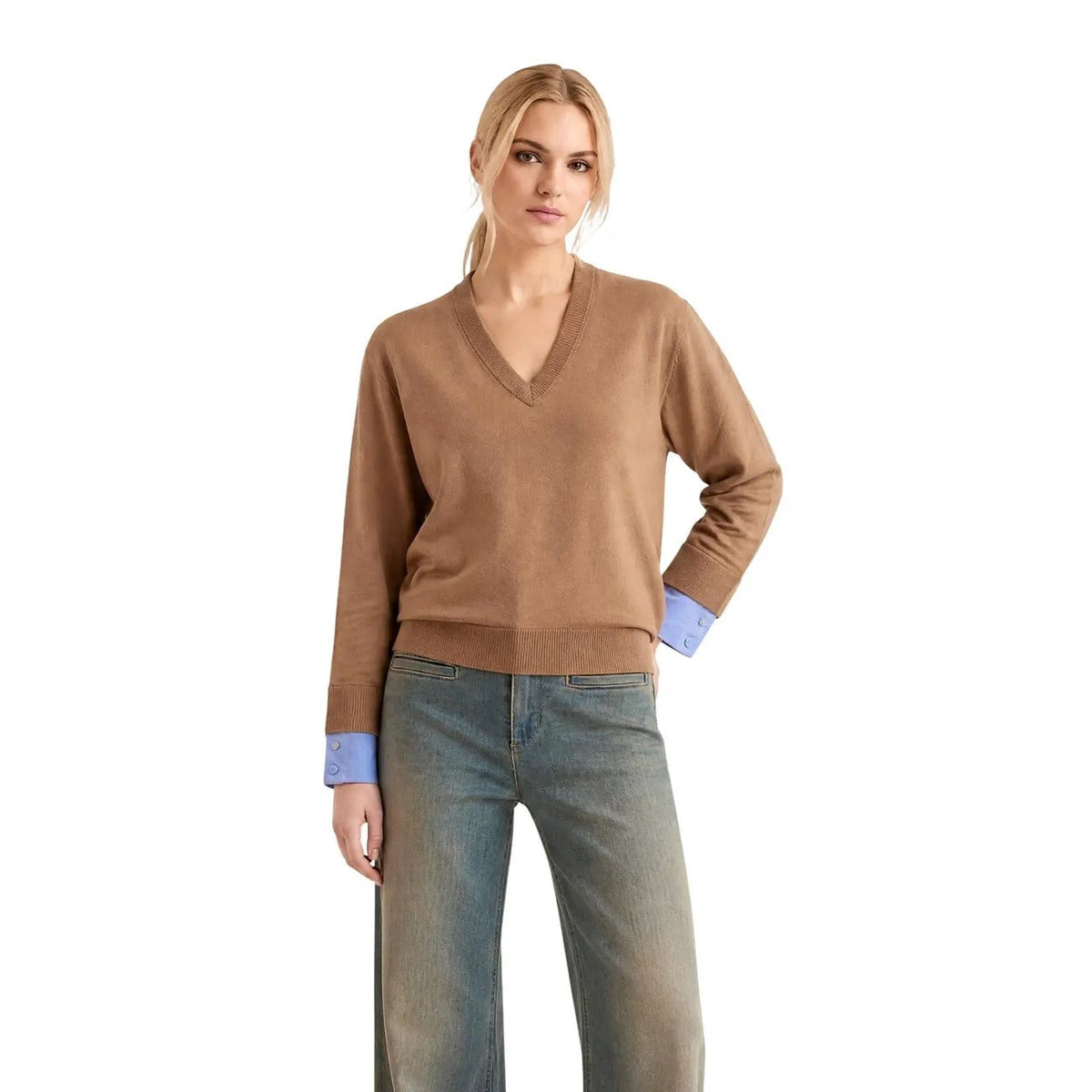 Liu Jo Women's Sequin Knit V-Neck Sweater Beige Cozy Luxe For Fall Winter by Liu Jo