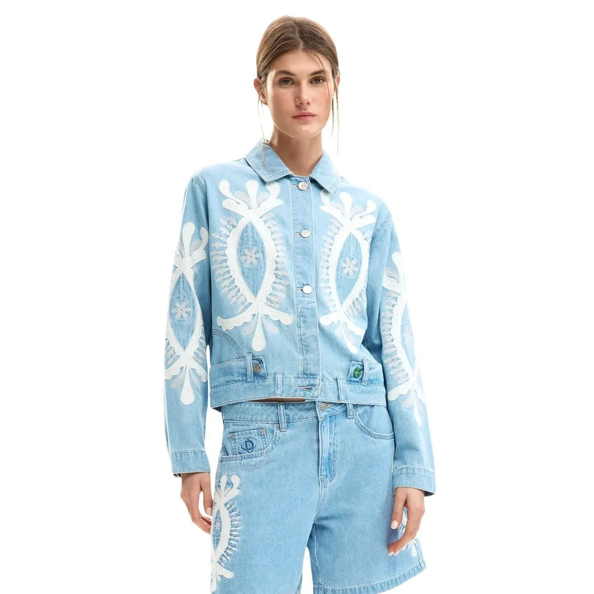 Desigual Women Light Blue Cotton Blazer Elegant Classic Style by Desigual