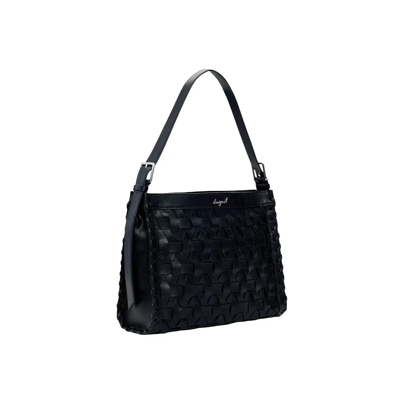 Desigual Women Stylish Black Woven Shoulder Bag With Zip Inner Pocket by Desigual