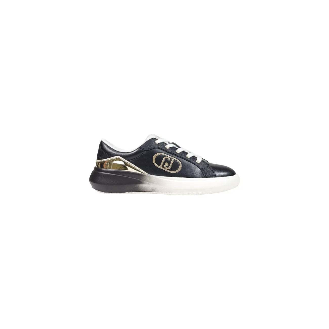 Liu Jo Women Black Leather Sneakers Featuring Premium Gold Logo Detail by Liu Jo
