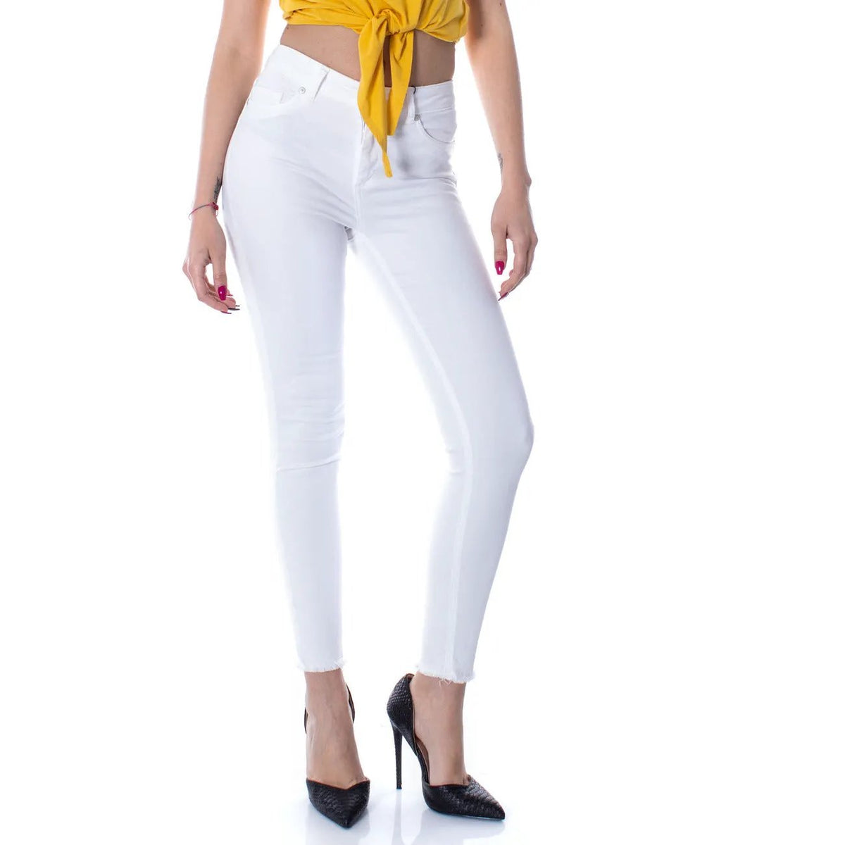 Only Women White Cotton Stretch Trousers Slim Fit Casual Fashion by Only