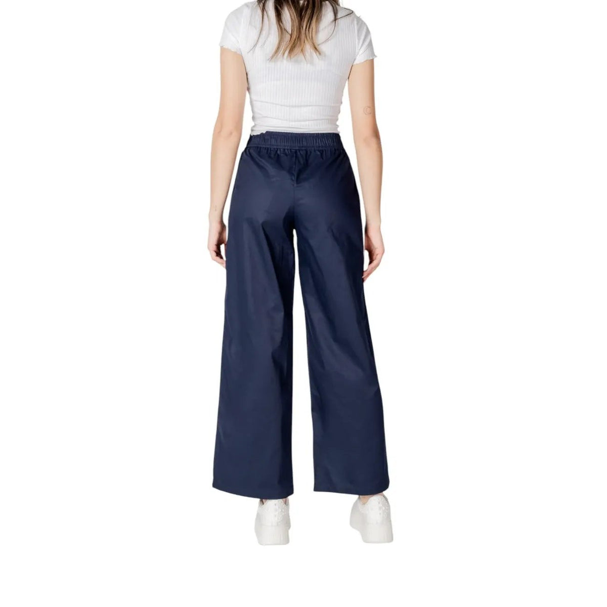 Only Women Comfortable Wide Leg Cotton Trousers Blue Casual Style by Only