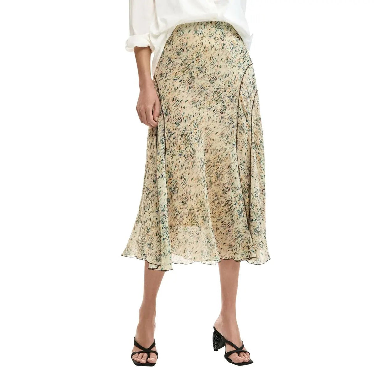 Desigual Women Midi Skirt Beige Floral Print Lightweight Summer by Desigual