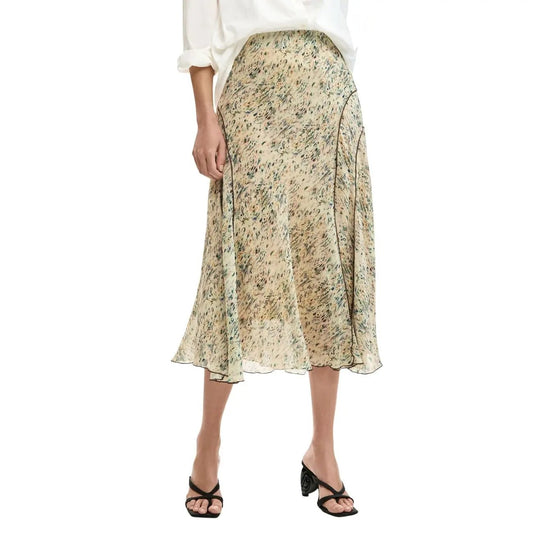 Desigual Women Midi Skirt Beige Floral Print Lightweight Summer by Desigual