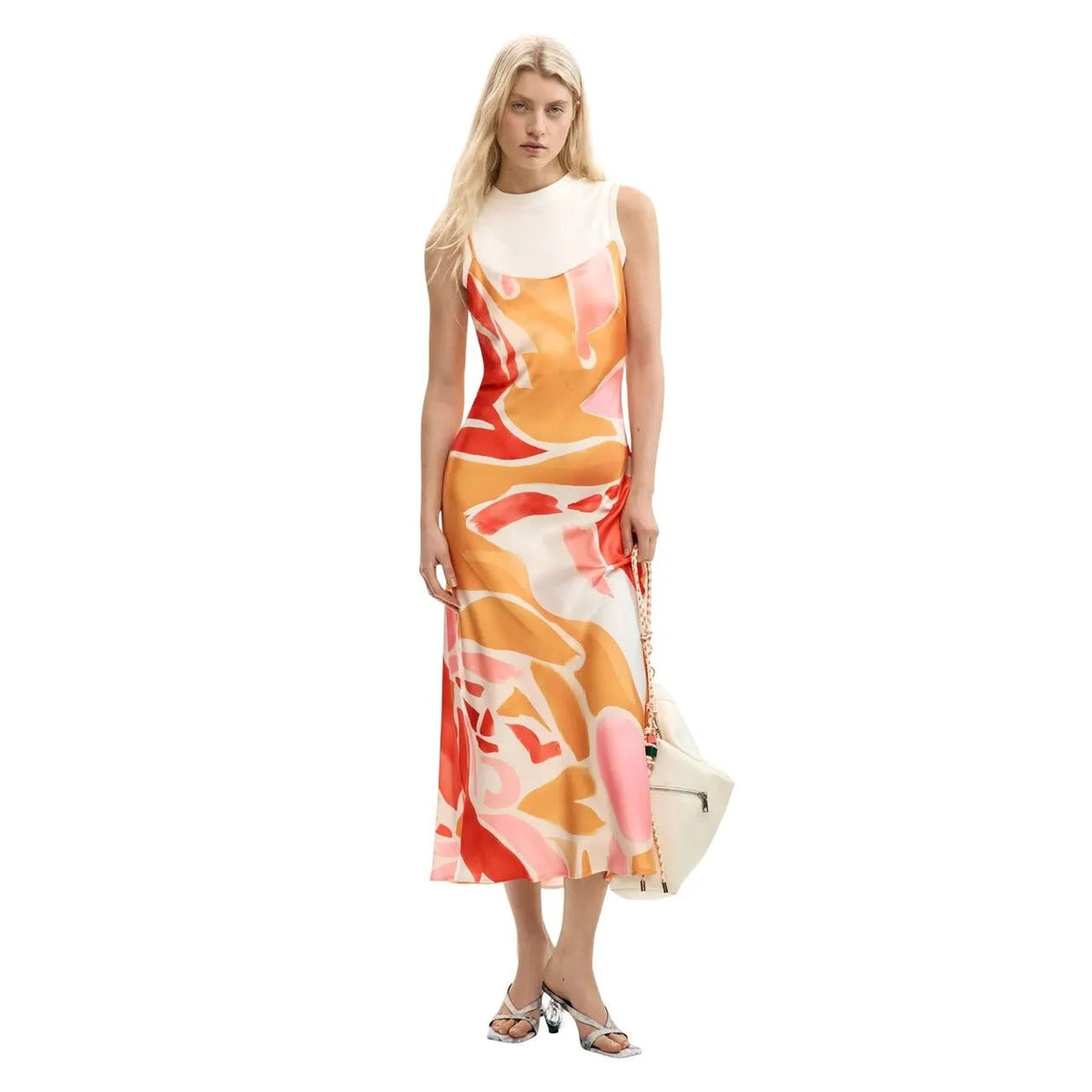 Desigual Women Orange Abstract Print Sleeveless Round Neck Dress by Desigual