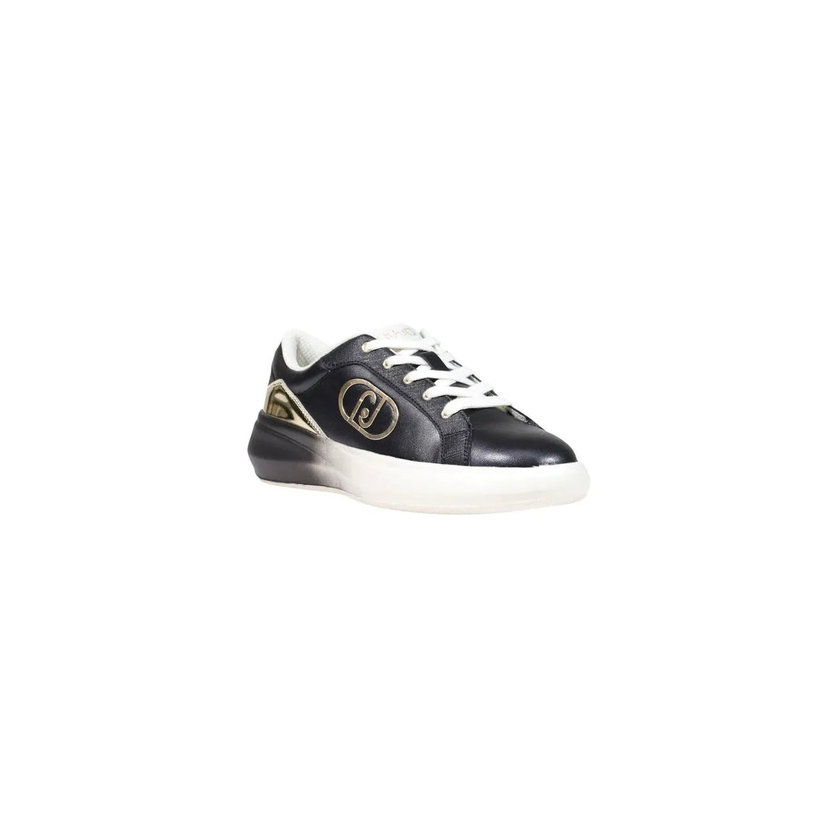 Liu Jo Women Black Leather Sneakers Featuring Premium Gold Logo Detail by Liu Jo