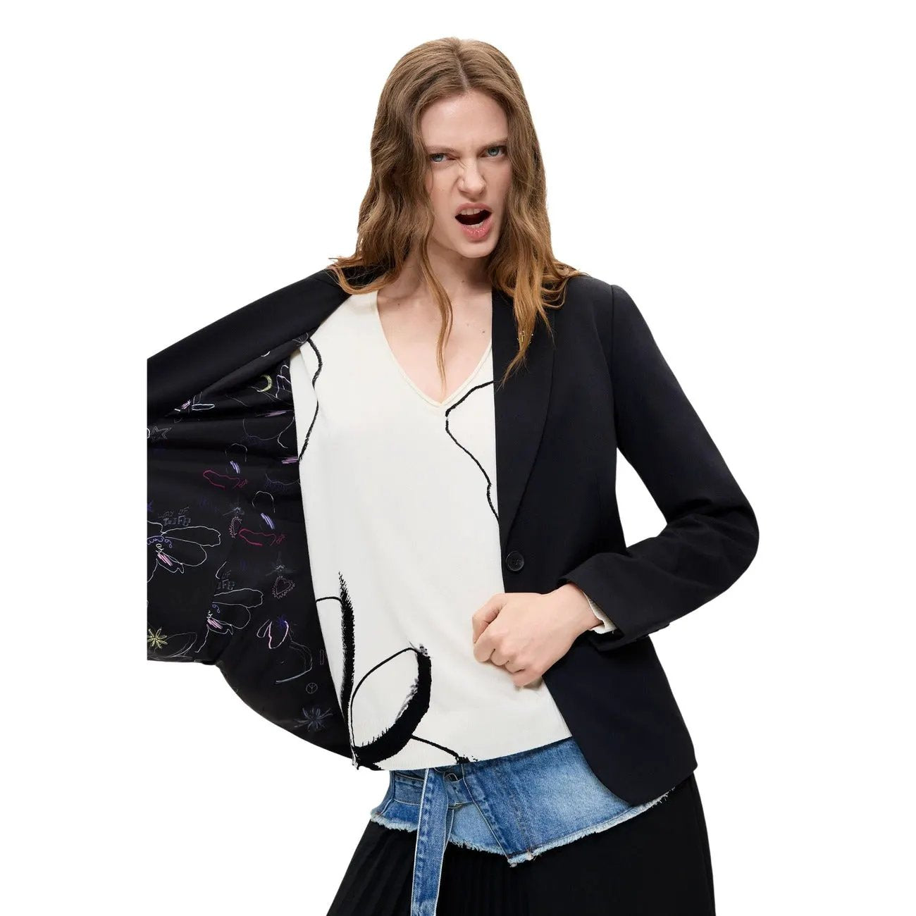 Elegant Desigual Women Black Stretch Blazer With Lapel Collar And Buttons by Desigual