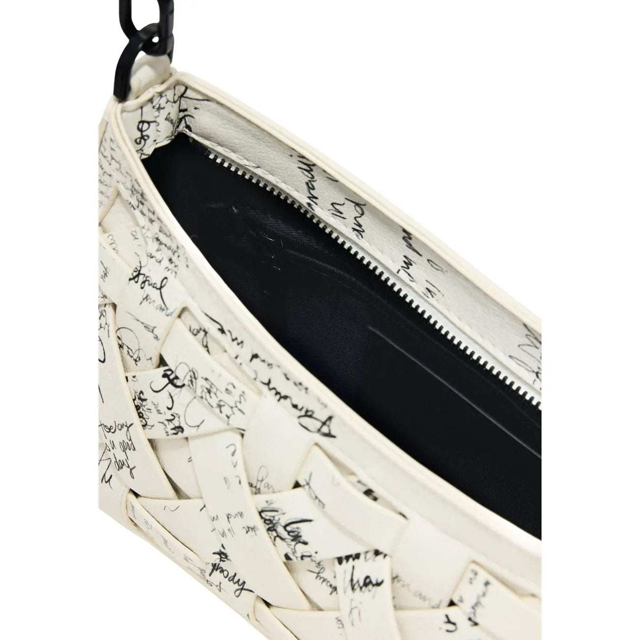 Desigual Women Beige Woven Script Handbag Elegant Zip Closure Bag by Desigual