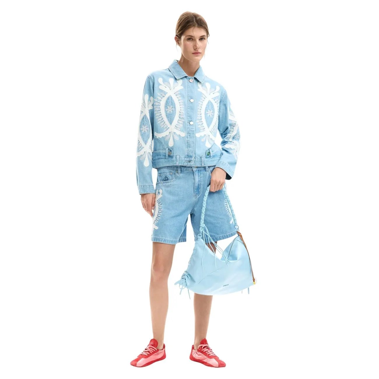 Desigual Women Light Blue Cotton Blazer Elegant Classic Style by Desigual