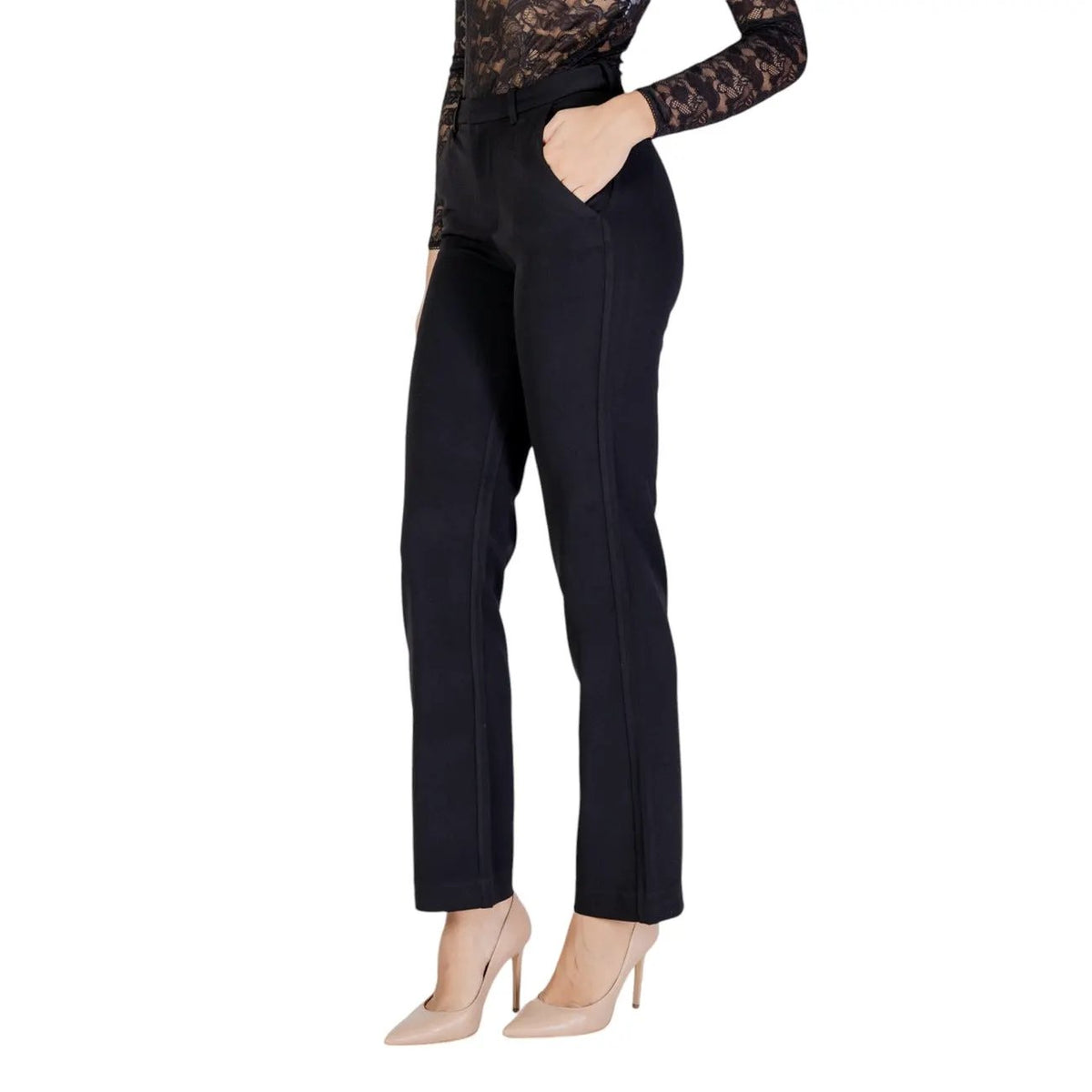 Only Women Black Stretch Trousers Elegant Plain Straight Fit Pants For Her by Only