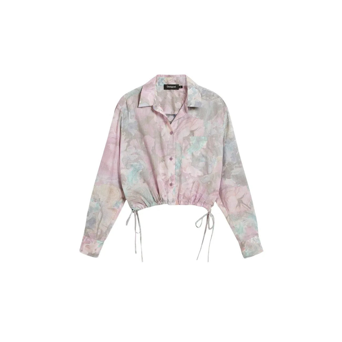 Desigual Women Stylish Pink Floral Long Sleeve Drawstring Crop Shirt by Desigual