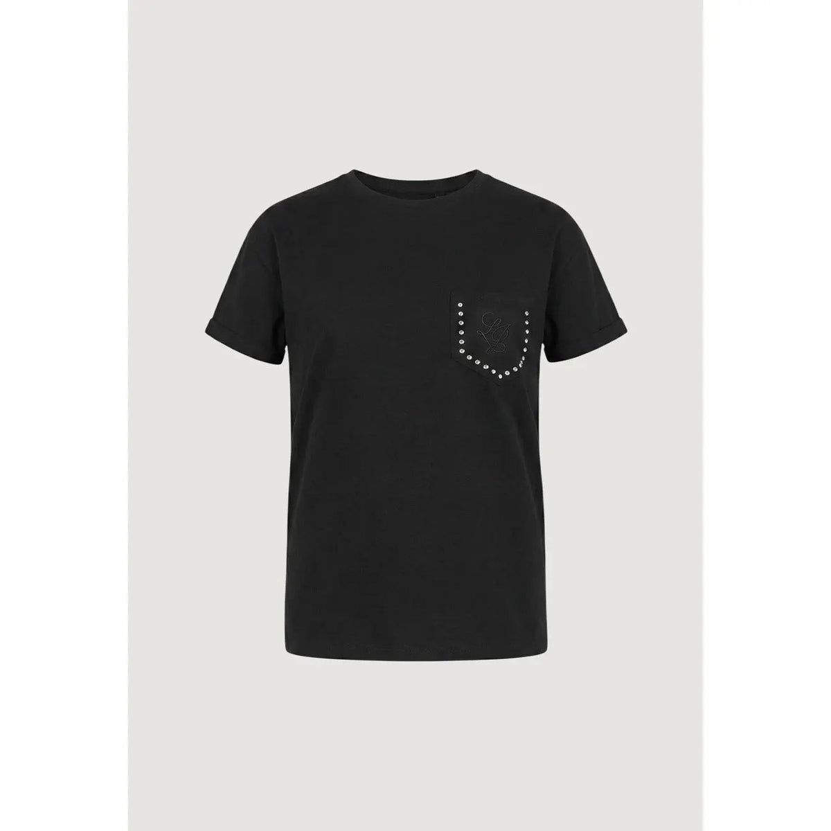 Liu Jo Women Black Cotton T-Shirt With Studded Pearl Details by Liu Jo