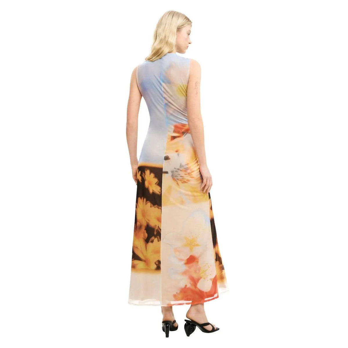 Desigual Women Vibrant Orange Floral Sleeveless Ruched Stretchy Dress by Desigual