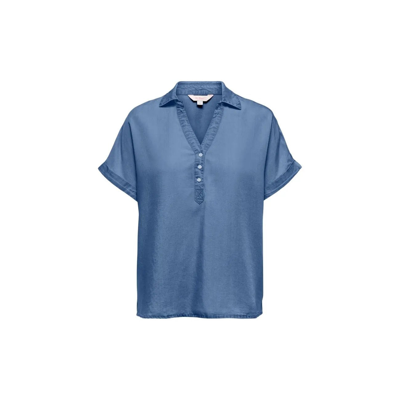 Only Women Blue Cap Sleeve Button Blouse Lyocell Stylish Summer Shirt by Only