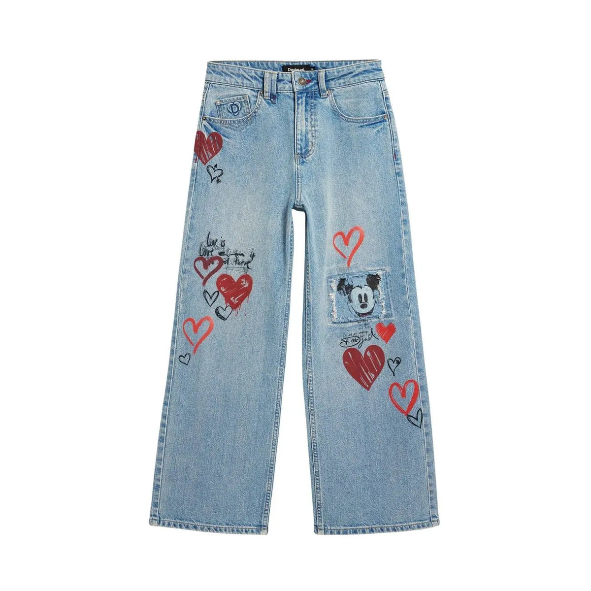 Desigual Women Stylish Light Blue Stretch Heart Print Wide Leg Jeans by Desigual