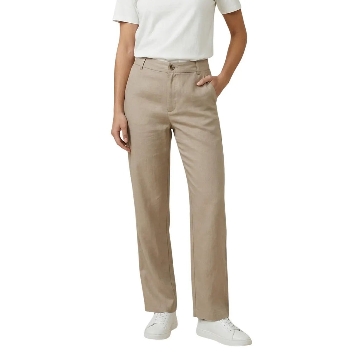 Only Women Beige Straight Trousers Stylish Comfortable Viscose Pants by Only