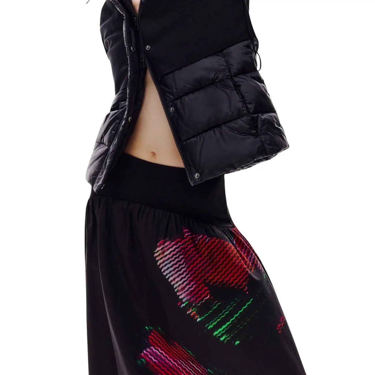 Desigual Black Floral Midi Skirt For Women High Waist Flowy by Desigual