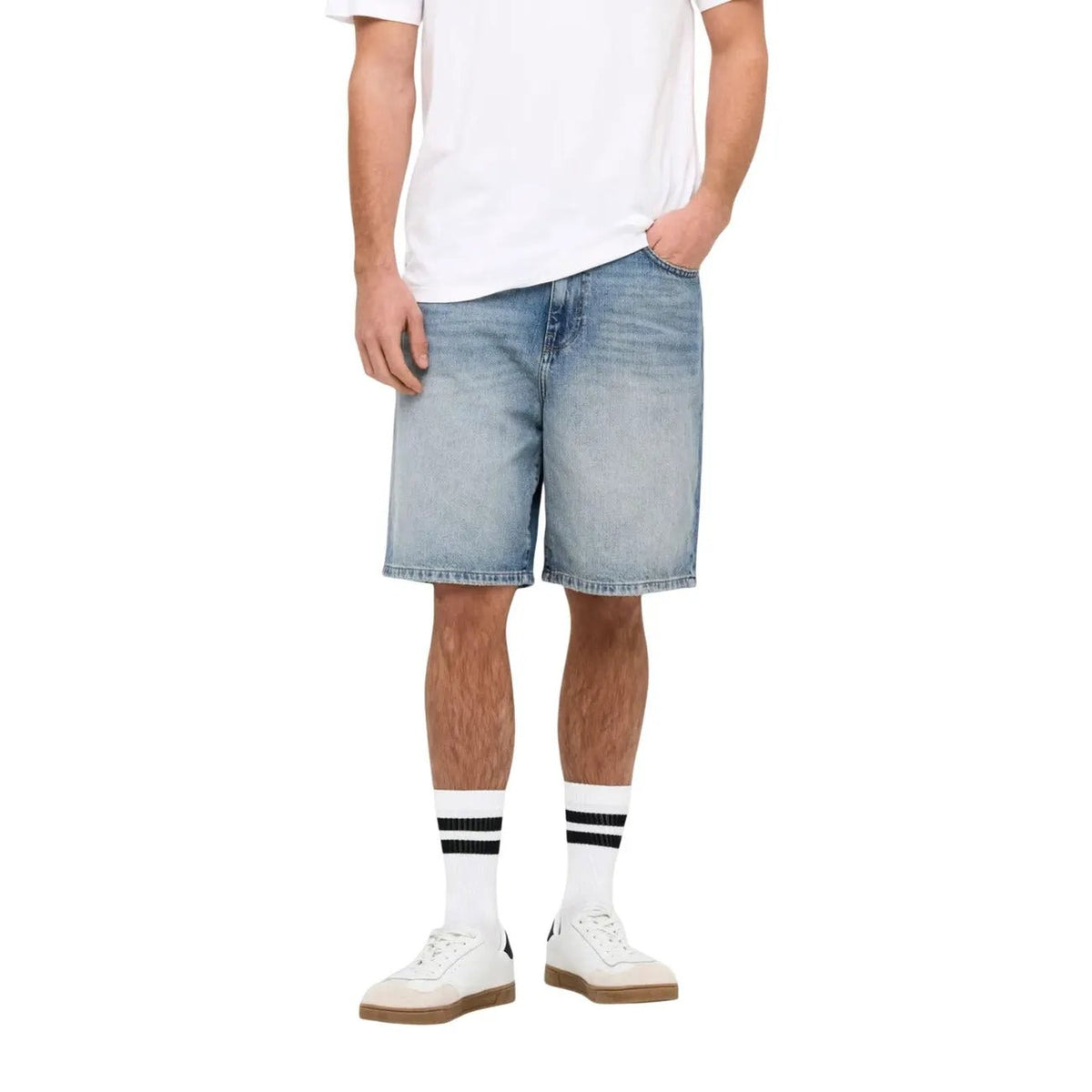 Only & Sons Men Blue Organic Cotton Denim Shorts Zipper and Button Closure by Only & Sons