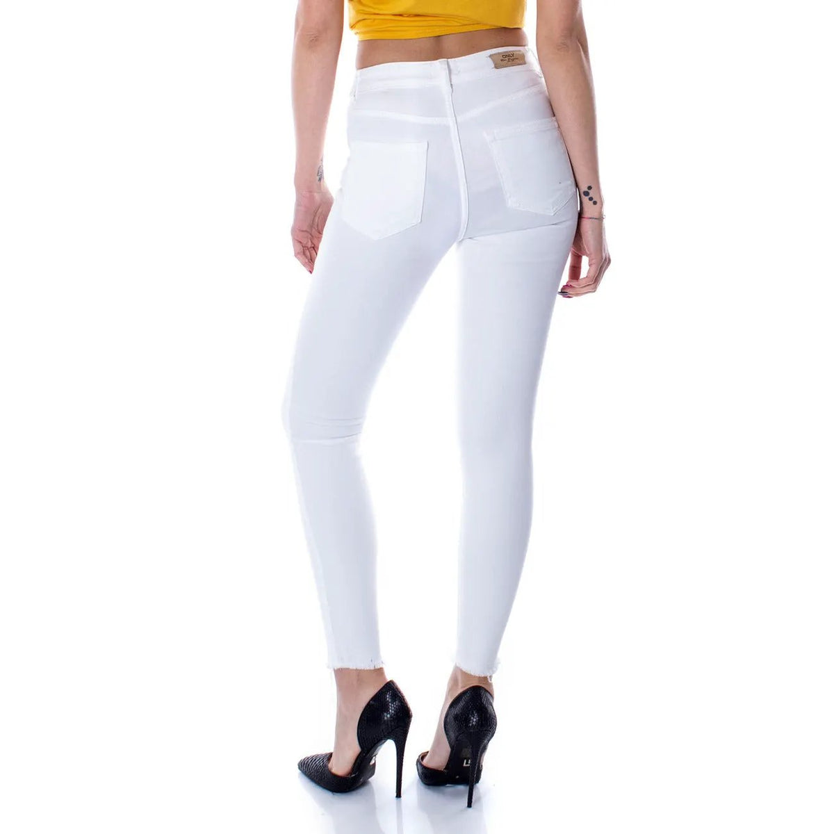 Only Women White Cotton Stretch Trousers Slim Fit Casual Fashion by Only