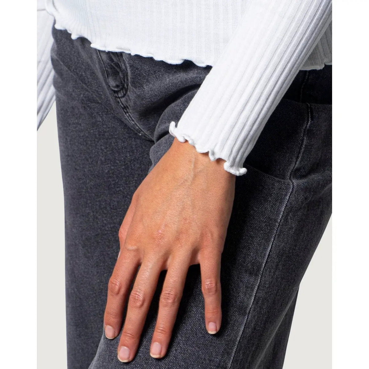 Only Women Essential White Ribbed Knitwear Long Sleeve Stretch Fit Top by Only