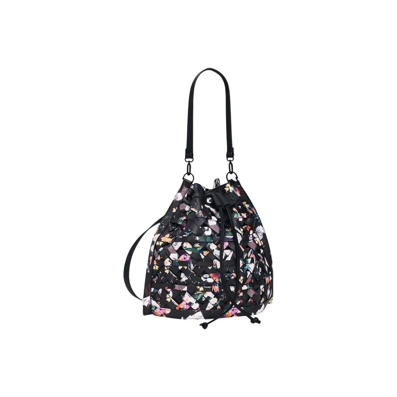 Desigual Women Black Cotton Floral Print Crossbody Bag With Inside Pockets by Desigual