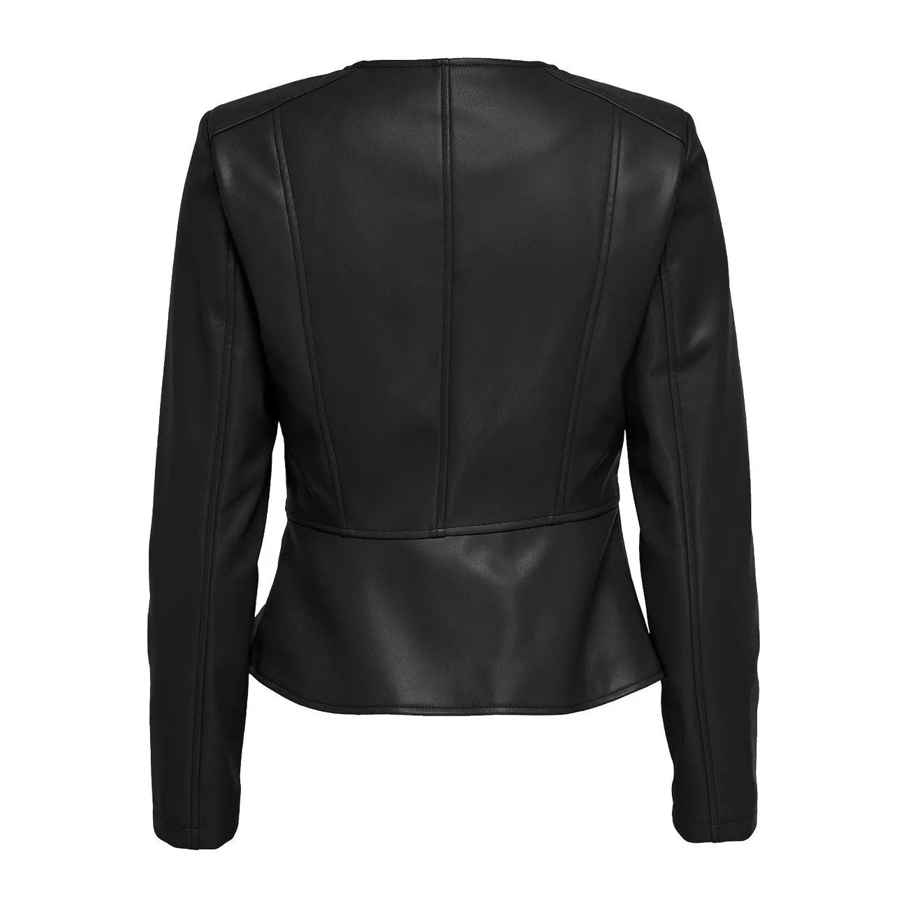Only Women Black Zip Front PU Blazer Chic Peplum Long Sleeve Jacket by Only