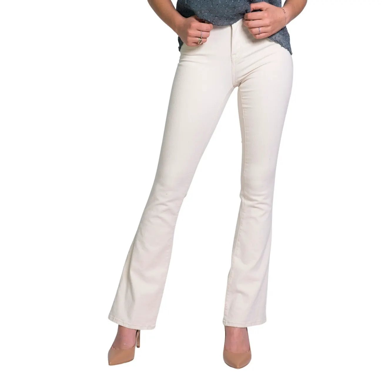 Only Women White Stretch Flare Jeans Slim Fit Stylish Daily Wear by Only