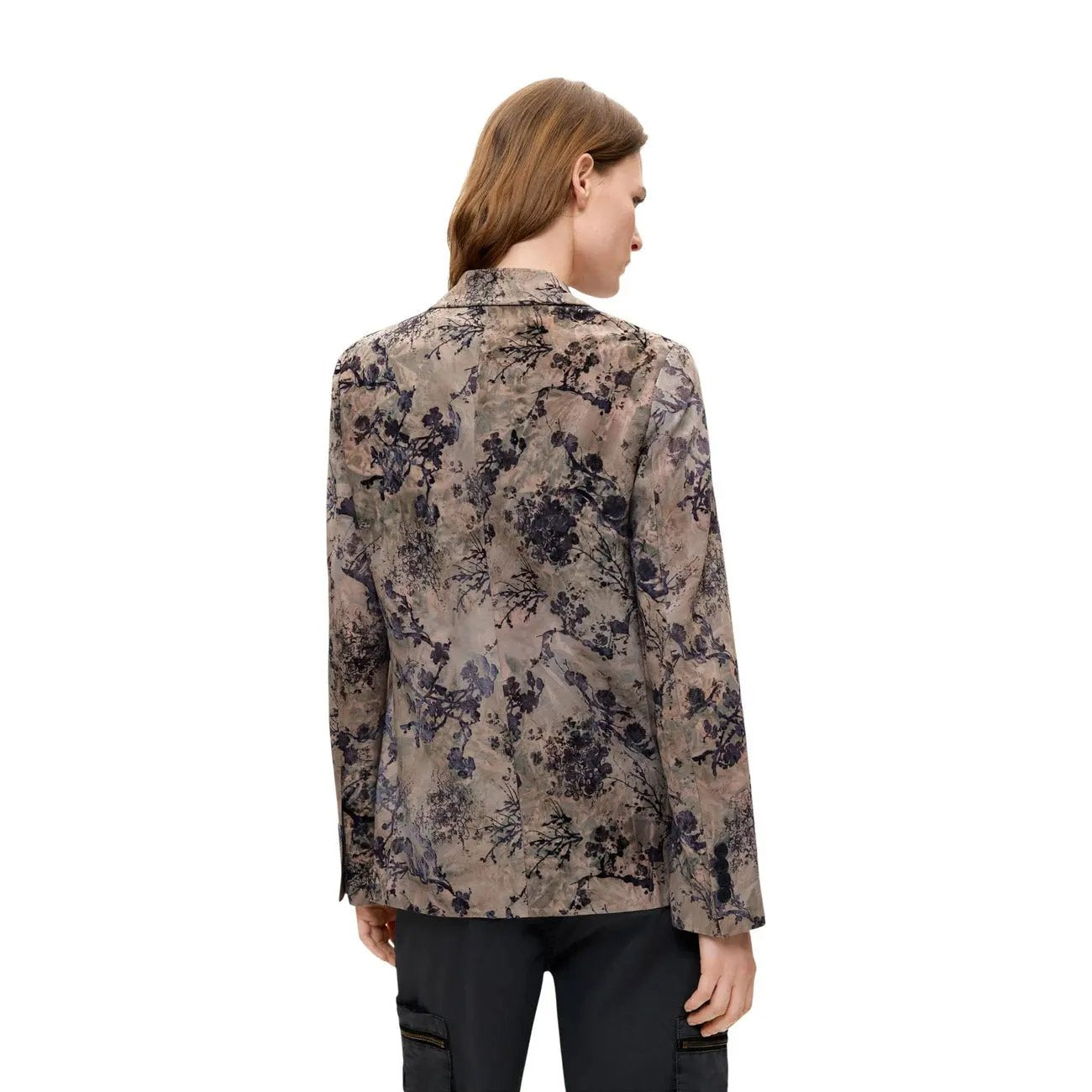 Desigual Women Beige Floral Lapel Blazer Elegant Long Sleeve Jacket by Desigual