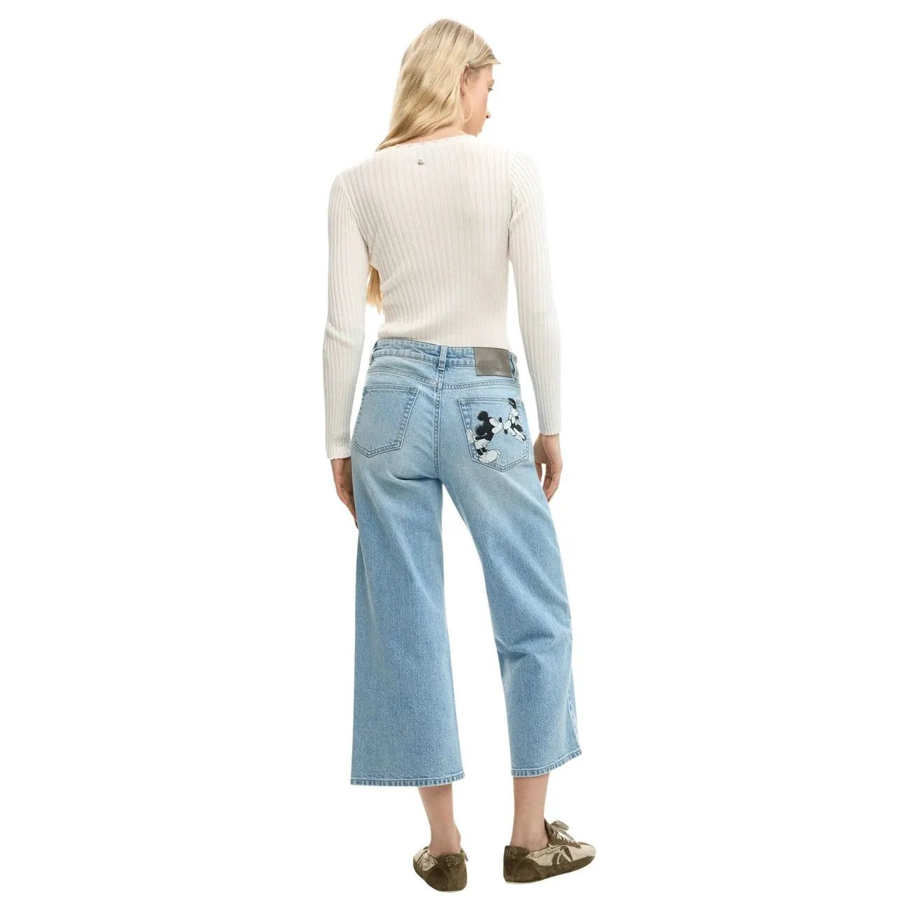 Desigual Women Stylish Light Blue Stretch Heart Print Wide Leg Jeans by Desigual