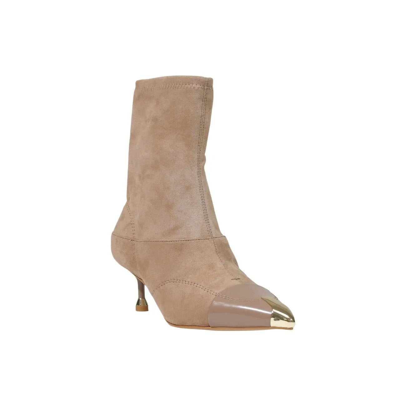 Elegant Liu Jo Women Beige Pointed Toe Ankle Boots With Gold Metallic Cap by Liu Jo