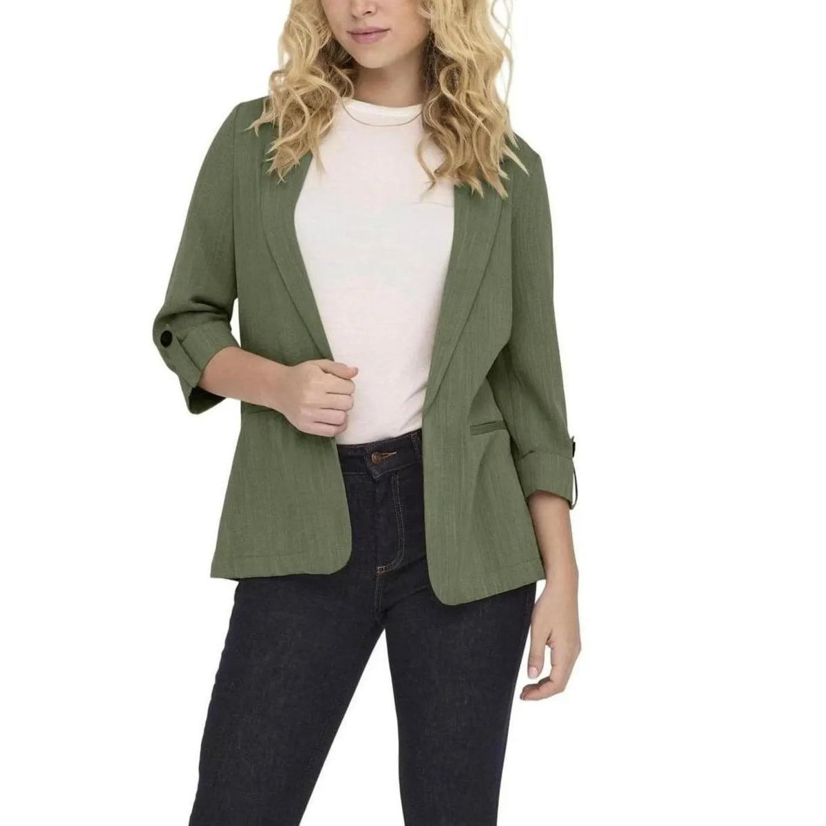 Only Women Green Blazer Stylish Three Quarter Sleeve Lapel Jacket by Only