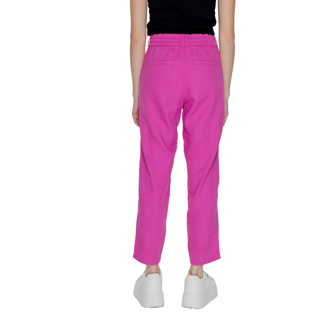 Only Women Pink Breathable Linen Trousers Lace Up Waist Pockets by Only