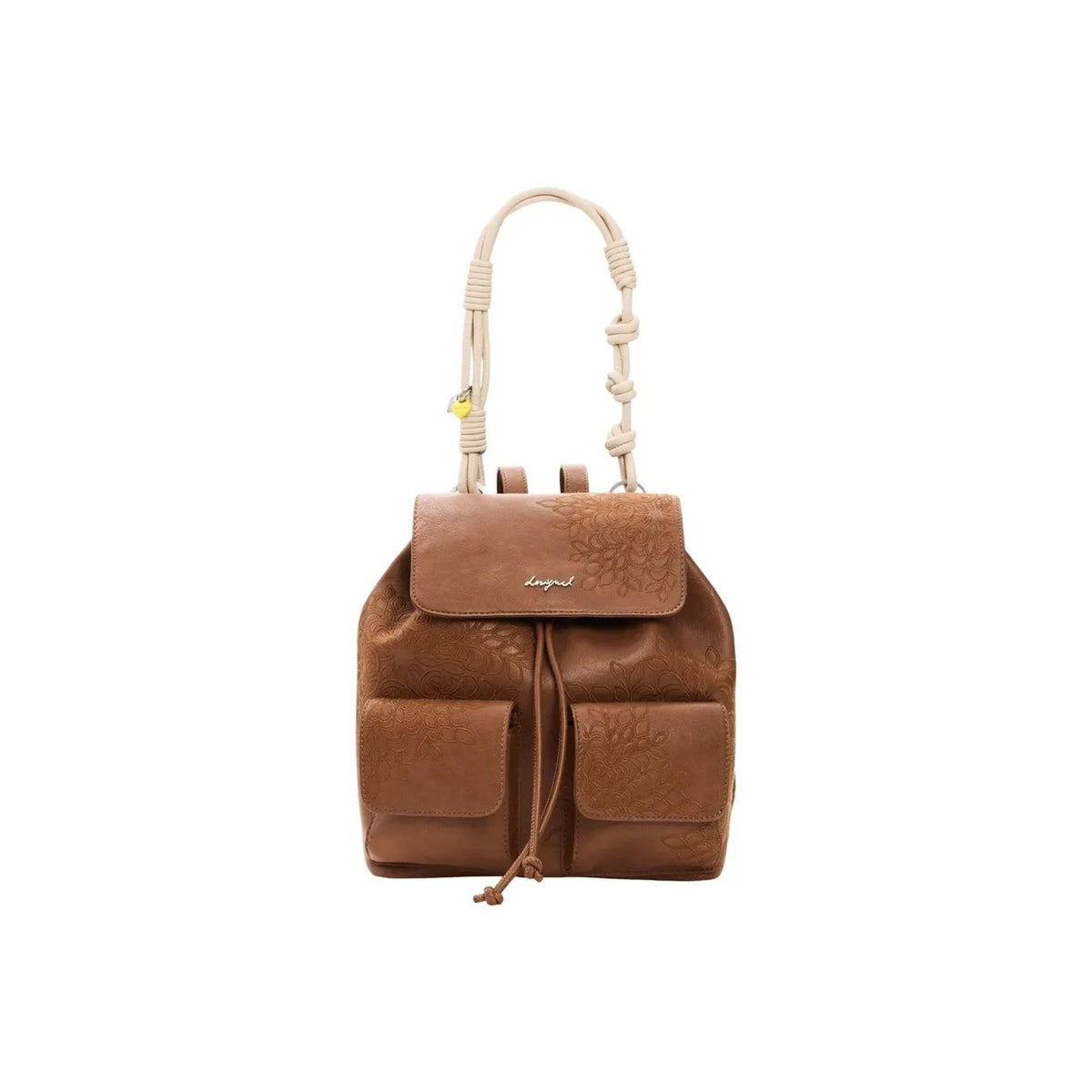 Desigual Women Brown Embossed Rucksack Handbag With Front Pockets by Desigual