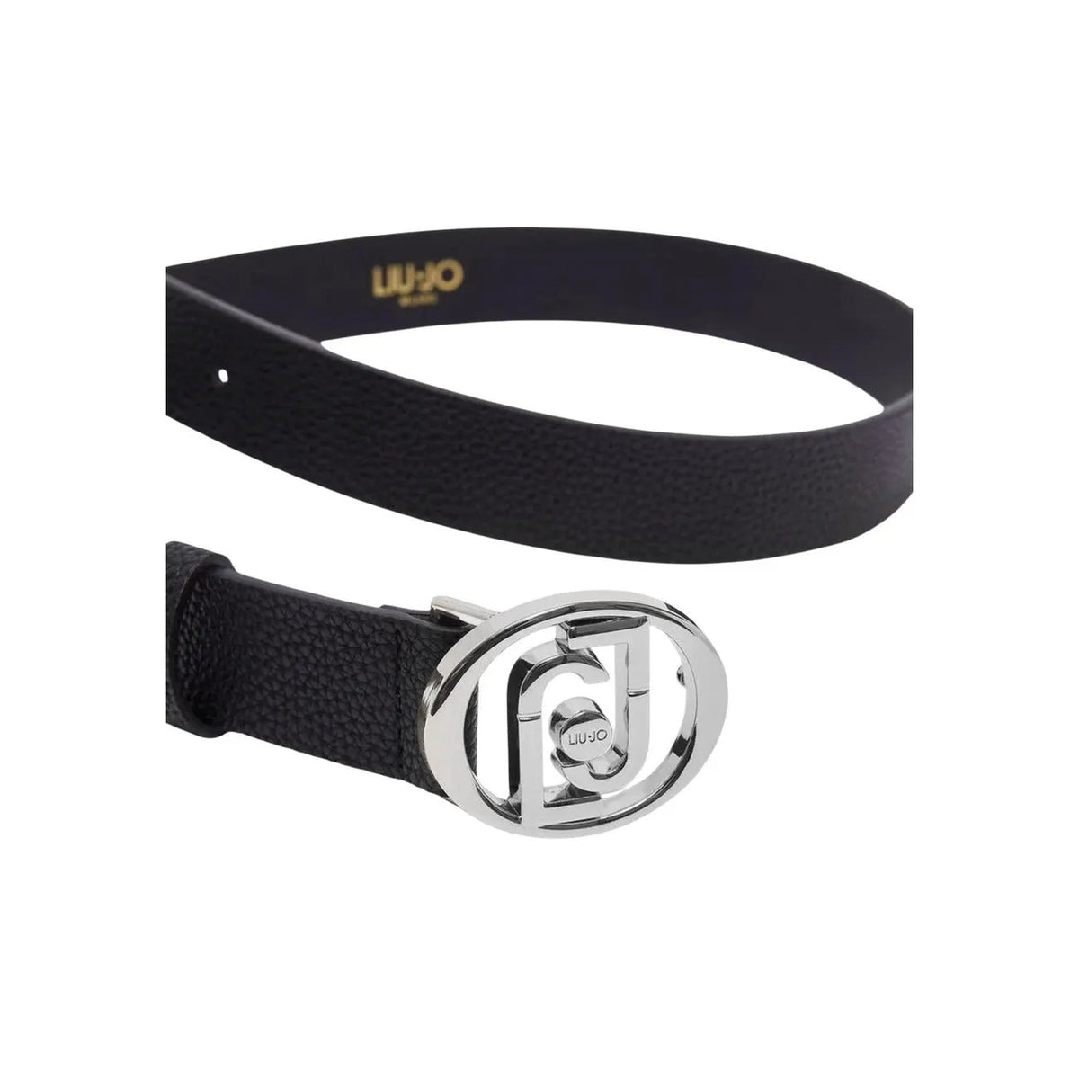 Liu Jo Women Black Leather Belt With Elegant Silver Logo Buckle by Liu Jo