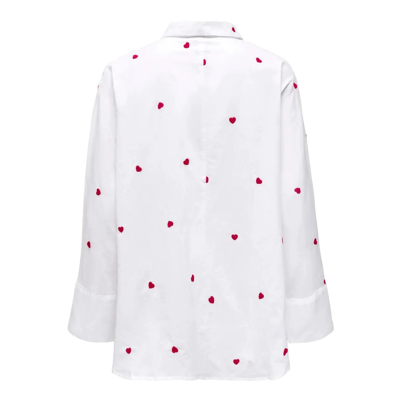 Only Women Stylish White Heart Print Cotton Long Sleeve Button Down Shirt by Only