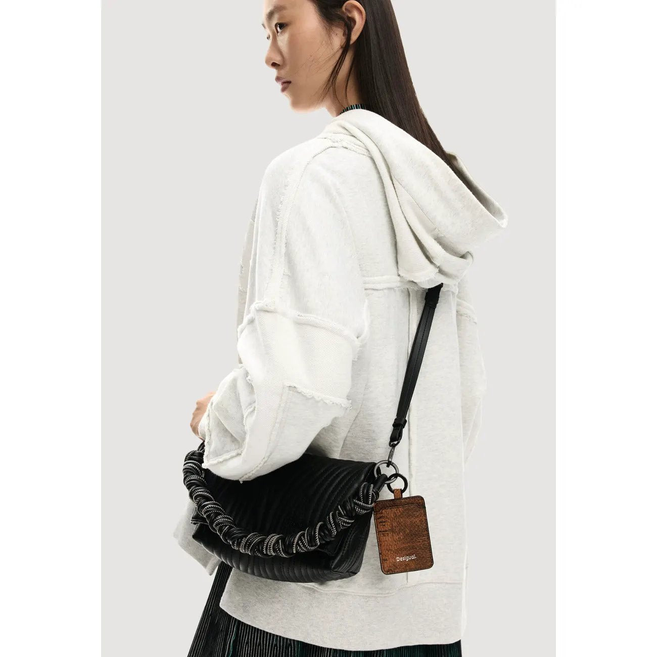 Stylish Desigual Women Black Quilted Handbag With Braided Shoulder Strap by Desigual